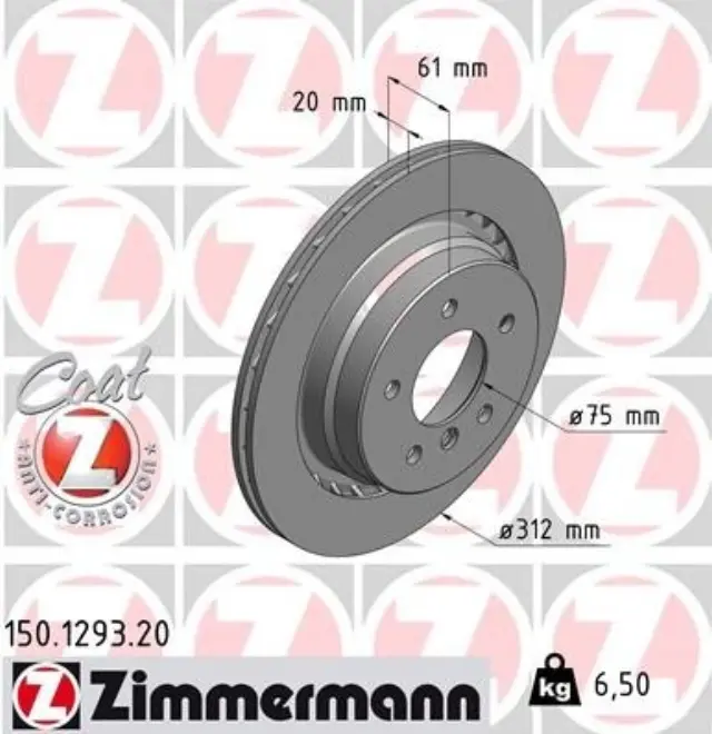 150129320 - : Zimmermann 150.1293.20 Disc Brake Rotor for ZIMMERMANN Image