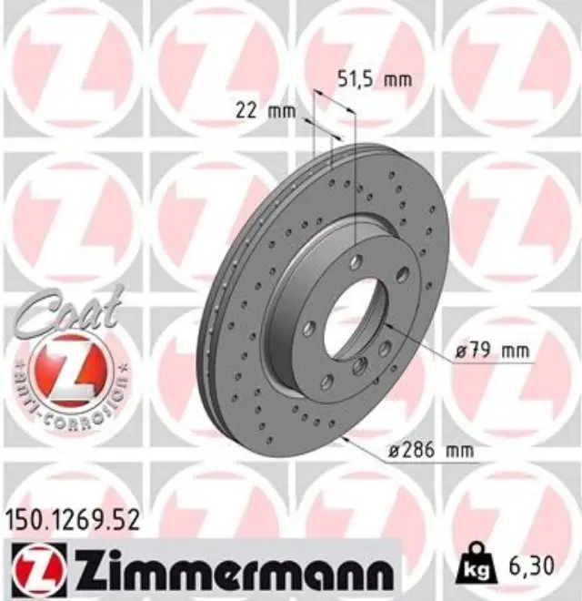 150126952 - : Zimmermann 150.1269.52 Disc Brake Rotor for ZIMMERMANN Image