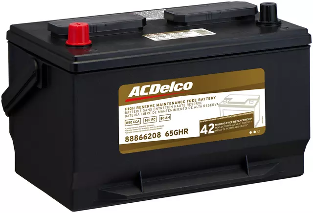 65GHR - Electrical, Charging and Starting: Vehicle Battery for Chrysler: Aspen | Dodge: Dakota, Durango, Ram 1500, Ram 1500 Van, Ram 2500, Ram 2500 Van, Ram 3500, Ram 3500 Van | Ford: Aerostar, Bronco, Bronco II, Country Squire, Crown Victoria, E-150, E-150 Club Wagon, E-150 Econoline, E-150 Econoline Club Wagon, E-250, E-250 Econoline, E-350 Club Wagon, E-350 Econoline, E-350 Econoline Club Wagon, E-350 Super Duty, Edge, Excursion, Expedition, Explorer, Explorer Sport Trac, F-150, F-150 Heritage, F-250, F-250 HD, F-250 Super Duty, F-350, F-350 Super Duty, Flex, Freestar, LTD Crown Victoria, Police Interceptor Sedan, Police Interceptor Utility, Ranger, Special Service Police Sedan, Taurus, Thunderbird, Windstar | Jeep: Grand Cherokee | Lincoln: Aviator, Blackwood, Continental, Mark LT, Mark VII, Mark VIII, MKS, MKT, MKX, Navigator, Town Car | Mazda: B2300, B4000, Navajo | Mercury: Colony Park, Cougar, Grand Marquis, Marauder, Monterey, Mountaineer, Sable | Mitsubishi: Raider | Ram: Dakota Image