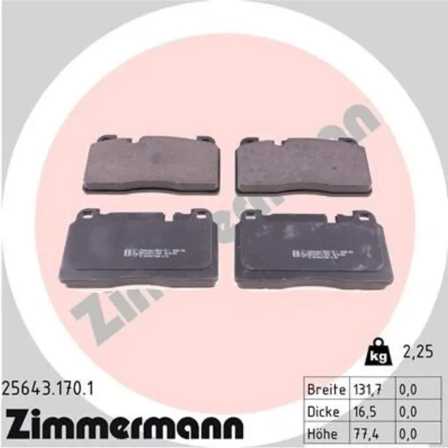 256431701 - : Zimmermann 25643.170.1 Disc Brake Pad Set for ZIMMERMANN Image