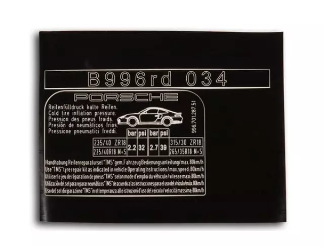 Sticker, tire pressure - Porsche (996-701-287-51)