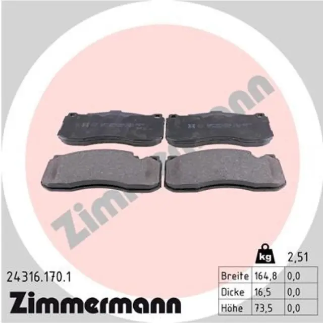243161701 - : Zimmermann 24316.170.1 Disc Brake Pad Set for ZIMMERMANN Image