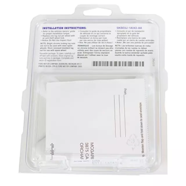 e9tz-1a043-a 1988 1989 1990 1991 1992 1993 1994 1995 1996 1997 1998 1999 2000 2001 2002 2003 2004 2005 2006 2007 2008 2009 2010 2011 2012 2013 2014 2015 2016 2017 2018 2019 Ford Flex Explorer Taurus Wheel lock kit - Ford (E9TZ-1A043-A)