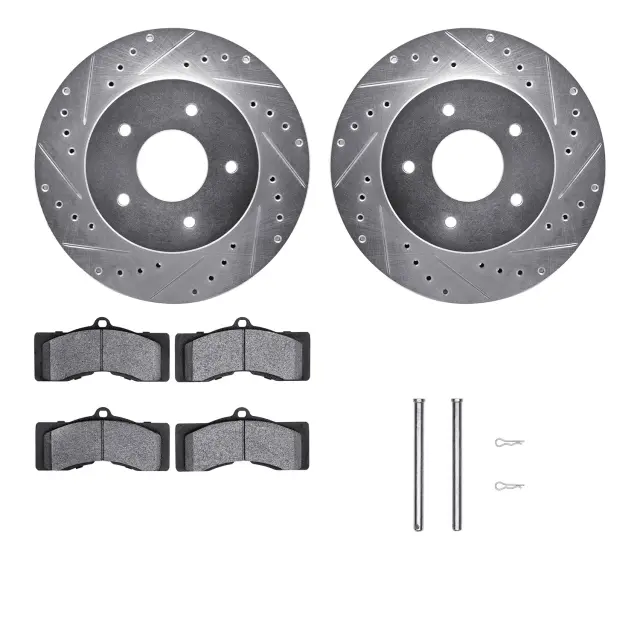 751247124 - : DFC Rotors-Drilled &amp; Slotted-Silver w/ 5000 Advanced Brake Pads Incl Hdw for DYNAMIC FRICTION Image