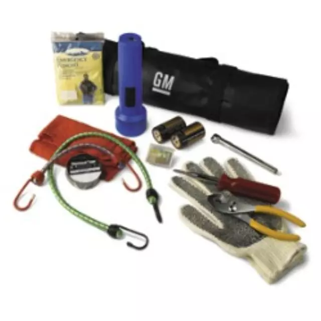 23351904 - Interior: Highway Emergency Kit W/ Buick Logo for Buick: Century, Enclave, Envision, LaCrosse, LeSabre, Lucerne, Park Avenue, Rainier, Regal, Rendezvous, Terraza, Verano | Cadillac: ATS, CTS, DeVille, DTS, Eldorado, Escalade, Escalade ESV, Escalade EXT, Seville, SRX, STS, XLR, XTS | Chevrolet: Astro, Avalanche, Avalanche 1500, Avalanche 2500, Aveo, Blazer, Camaro, Captiva Sport, Cavalier, Cobalt, Colorado, Corvette, Cruze, Equinox, Express 1500, Express 2500, Express 3500, Express 4500, HHR, Impala, Malibu, Metro, Monte Carlo, Prizm, Silverado 1500, Silverado 1500 Classic, Silverado 1500 HD, Silverado 1500 HD Classic, Silverado 2500, Silverado 2500 HD, Silverado 2500 HD Classic, Silverado 3500, Silverado 3500 Classic, Silverado 3500 HD, Sonic, SSR, Suburban 1500, Suburban 2500, Suburban C1500, Suburban C2500, Suburban K1500, Suburban K2500, Tahoe, Tracker, Trailblazer, Trailblazer EXT, Traverse, Uplander, Venture, Volt | GMC: Acadia, Canyon, Envoy, Envoy XL, Envoy XUV, Jimmy, Safari, Savana 1500, Savana 2500, Savana 3500, Savana 4500, Sierra 1500, Sierra 1500 Classic, Sierra 1500 HD, Sierra 1500 HD Classic, Sierra 2500, Sierra 2500 HD, Sierra 2500 HD Classic, Sierra 3500, Sierra 3500 Classic, Sierra 3500 HD, Terrain, Yukon, Yukon XL 1500, Yukon XL 2500 Image