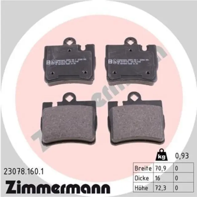 230781601 - : Zimmermann 23078.160.1 Disc Brake Pad Set for ZIMMERMANN Image