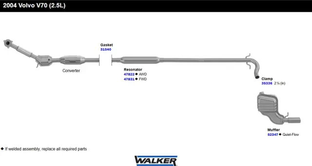 47822 - : Direct Fit Exhaust Resonator and Pipe Assembly 2.375" Outlet (OD) for Walker Exhaust Image