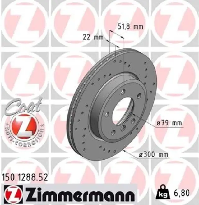 150128852 - : Zimmermann 150.1288.52 Disc Brake Rotor for ZIMMERMANN Image