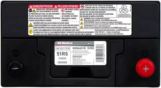 51RS - Electrical, Charging and Starting: Battery for Acura: ILX, Integra, RSX, TSX | Honda: Accord, Civic, Civic del Sol, CR-V, Crosstour, Element | Lexus: RX400h | Mazda: MX-5 Miata | Mitsubishi: Mirage | Nissan: GT-R, LEAF, Pathfinder, Versa | Toyota: Highlander, MR2 Spyder Image