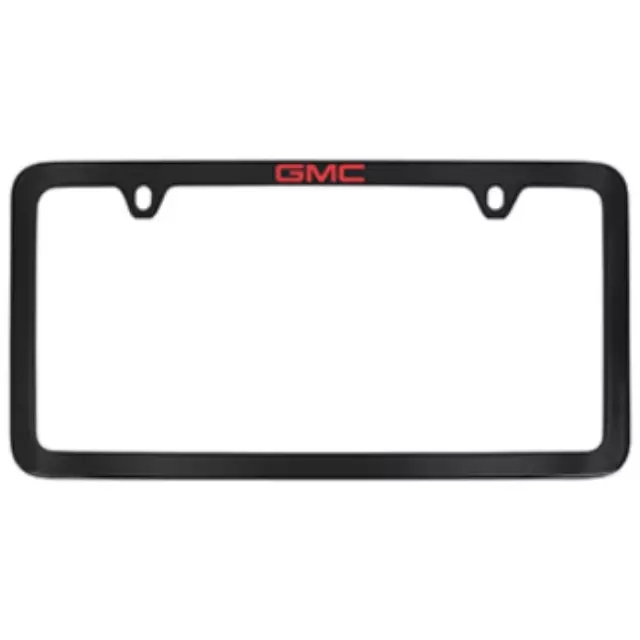 19368097 - Exterior: License Plate Frame - Black With Red Gmc Logo for GMC: Acadia, Acadia Limited, Canyon, Savana 1500, Savana 2500, Savana 3500, Savana 4500, Sierra 1500, Sierra 1500 Limited, Sierra 2500 HD, Sierra 3500 HD, Terrain, Yukon, Yukon XL, Yukon XL 1500 Image