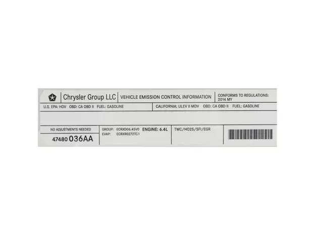 47480036AA - Labels: Vehicle Emission Control Information Label for Ram: 2500 Image