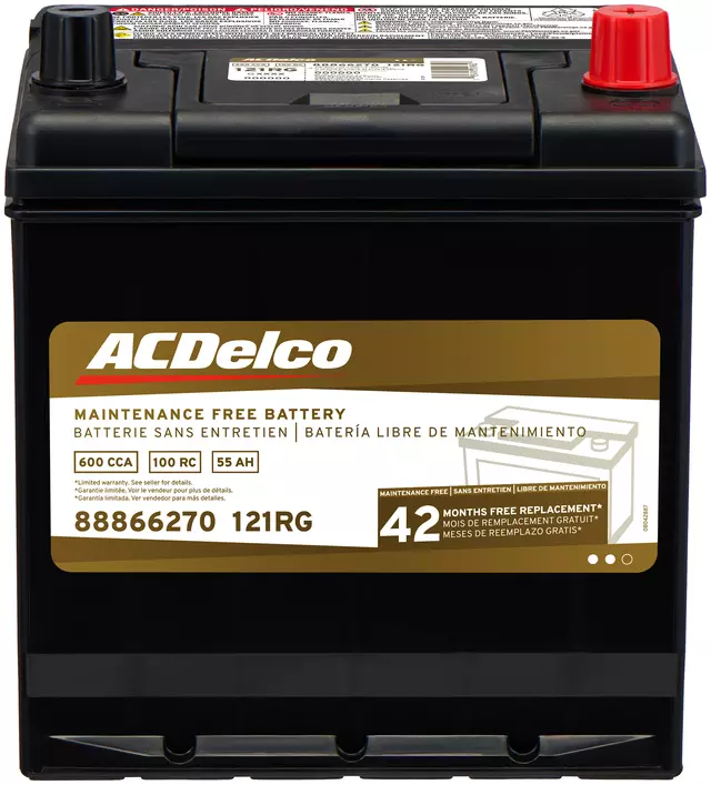 121RG - Electrical, Charging and Starting: Vehicle Battery for Chevrolet: City Express, Spectrum | Hyundai: Accent, Elantra, Veloster | Isuzu: I-Mark | Kia: Forte, Forte Koup, Rio, Soul, Soul EV, Spectra, Spectra5 | Mazda: 2, 3, 323, 626, 929, B2600, MPV, MX-3, MX-6, Protege, Protege5, RX-7 | Nissan: NV200, Sentra | Toyota: Camry, Celica, Corolla, Tercel Image