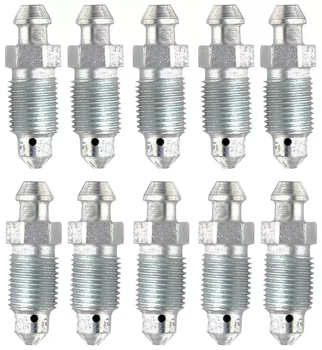 18K2327 - Brake: Front Brake Caliper Bleeder Screw for Acura: CL, ILX, Integra, MDX, RLX, TL, TLX, ZDX | Audi: 100, 100 Quattro, 200, 200 Quattro, 90, 90 Quattro, A3, A3 Quattro, A4, A4 allroad, A4 Quattro, A5 Quattro, A5 Sportback, A6, A6 Quattro, A8, A8 Quattro, Allroad Quattro, Cabriolet, Coupe Quattro, Q3, Q3 Quattro, Q5, RS4, RS6, S4, S6, S8, SQ5, TT, TT Quattro, TTS Quattro, V8 Quattro | Buick: Encore, LaCrosse, Lucerne, Verano | Cadillac: CTS, DTS, Escalade | Chevrolet: Avalanche 1500, Aveo, Aveo5, Blazer, Camaro, Caprice, City Express, Cobalt, Corvette, Cruze, Express 1500, HHR, Impala, Impala Limited, Malibu, S10, Spark, Spark EV, SS, Suburban 1500, Tahoe, Tracker, Trax, Volt | Chrysler: Sebring | Dodge: Avenger, Colt, Dart, Raider, Ram 50, Sprinter 2500, Sprinter 3500, Stealth, Stratus, Viper | Fiat: 124 Spider | Ford: Edge, Explorer, Fusion, Mustang, Police Interceptor Sedan, Special Service Police Sedan | GMC: Jimmy, Savana 1500, Sonoma, Yukon XL 1500 | Honda: Accord, Civic, Civic del Sol, CR-V, CR-Z, CRX, Element, Insight, Odyssey, Passport, Pilot, Prelude, Ridgeline | Hyundai: Elantra, Excel, Scoupe, Sonata | INFINITI: EX35, EX37, FX35, FX37, FX45, G20, G25, G35, G37, I30, I35, J30, JX35, M30, M35, M35h, M37, M45, M56, Q40, Q45, Q50, Q60, Q70, Q70L, QX56, QX60, QX70, QX80 | Isuzu: Hombre | Jeep: Cherokee, Grand Cherokee | Kia: Optima | Lexus: CT200h, GX460, GX470, LX450, LX470, LX570, LX600 | Lincoln: Mark VII, MKS, MKT, MKX, MKZ, Town Car, Zephyr | Mazda: 2, 3, 6, CX-3, CX-5, CX-9, MPV, MX-5 Miata, RX-8 | Mercedes-Benz: C43 AMG, C450 AMG, E300, E43 AMG, GLC300, GLC43 AMG, Sprinter 2500, Sprinter 3500 | Mercury: Milan | Mitsubishi: 3000GT, Cordia, Diamante, Eclipse, Expo, Expo LRV, Galant, Mighty Max, Mirage, Montero, Montero Sport, Precis, Tredia, Van | Nissan: 200SX, 240SX, 300ZX, 350Z, 370Z, 720, Altima, Armada, Cube, D21, Frontier, Juke, LEAF, Maxima, Murano, NV200, NX, Pathfinder, Pickup, Pulsar NX, Quest, Sentra, Stanza, Van, Versa, Xterra | Oldsmobile: Alero, Bravada, Cutlass | Pontiac: Firebird, G3, G5, G6, Grand Am, Grand Prix, GTO, Solstice | Saturn: Aura, Ion, Sky | Scion: FR-S, iA, iM | Subaru: B9 Tribeca, Baja, BRZ, Forester, Impreza, Legacy, Outback, SVX, Tribeca, WRX, XV Crosstrek | Suzuki: Aerio, Equator, Esteem, Forenza, Grand Vitara, Reno, Samurai, Sidekick, Swift, SX4, Verona, Vitara, X-90, XL-7 | Toyota: 4Runner, 86, Corolla iM, FJ Cruiser, Land Cruiser, Pickup, Previa, Prius, Prius Plug-In, Prius Prime, Sequoia, Sienna, T100, Tacoma, Tundra, Yaris, Yaris iA | Volkswagen: Beetle, Cabrio, CC, Eos, EuroVan, Golf, Golf R, GTI, Jetta, Passat, Phaeton, R32, Rabbit, Tiguan, Tiguan Limited, Touareg | Volvo: 740, 745, 760, 780, C30, C70, S40, S60, S80, V50, V70, XC70 Image