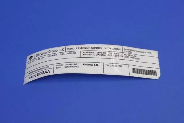 4722002AA - Labels: Vehicle Emission Control Information Label for Mopar Image