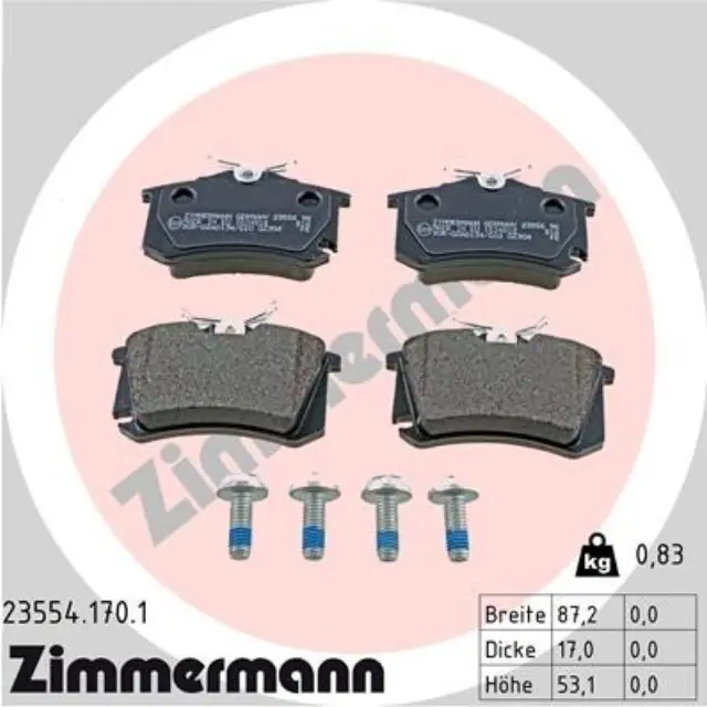 235541701 - Brakes &amp; Brake Parts: Zimmermann 23554.170.1 Disc Brake Pad Set for ZIMMERMANN Image