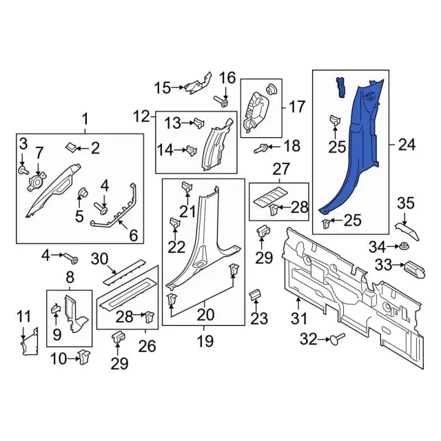 ML3Z16278D13AB - Body: Rear Pillar Trim for Ford: F-150, F-250 Super Duty, F-350 Super Duty, F-450 Super Duty Image