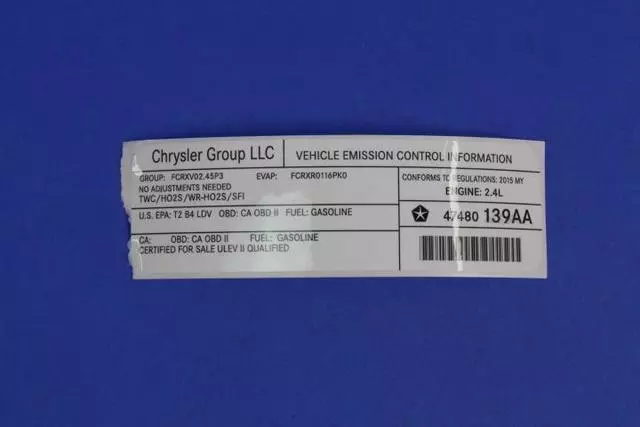 47480139AA - Labels: Vehicle Emission Control Information Label for Dodge: Dart Image