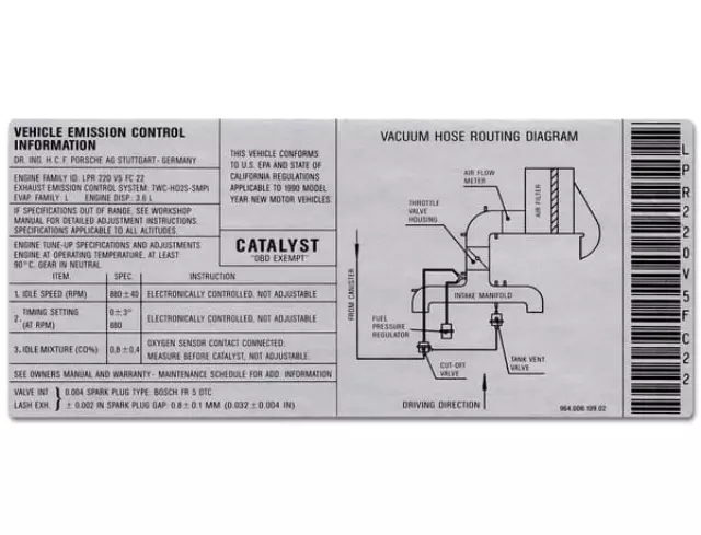 Sticker "Engine specifications" - Porsche (964-006-109-02)