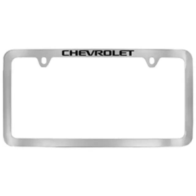 19368100 - Exterior: License Plate Frame, Slim, Chrome for Cadillac: Escalade, Escalade ESV | Chevrolet: Blazer, Blazer EV, Bolt EV, Camaro, Captiva Sport, City Express, Colorado, Corvette, Cruze, Cruze Limited, Equinox, Equinox EV, Express 1500, Express 2500, Express 3500, Express 4500, Impala, Malibu, Malibu Limited, Silverado 1500, Silverado 1500 LTD, Silverado 2500 HD, Silverado 3500 HD, Silverado EV, Sonic, Spark, Spark EV, SS, Suburban, Suburban 1500, Suburban 3500 HD, Tahoe, Trailblazer, Traverse, Trax, Volt Image