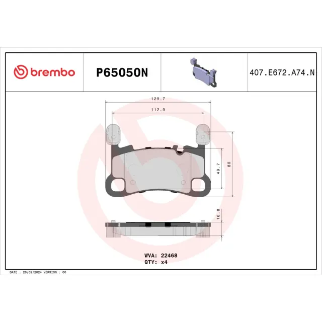 P65050N - : PRIME Ceramic Brake Pad Set for Brembo Image