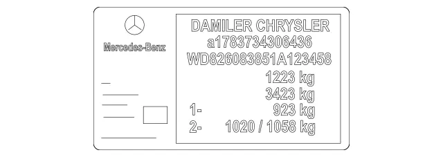 168817152026 - Tools and Accessories: Identification Plate for Mercedes-Benz: 180C, 300S, 600SL, C220, C230, C240, C280, C300, C32 AMG, C320, C350, C43 AMG, C55 AMG, CL500, CL55 AMG, CL550, CL600, CL63 AMG, CL65 AMG, CLK320, CLK350, CLK430, CLK500, CLK55 AMG, CLK550, CLK63 AMG, CLS500, CLS55 AMG, CLS550, CLS63 AMG, E320, E420, E430, E500, E55 AMG, S430, S55 AMG, S600, S63 AMG, SL320, SL500, SL55 AMG, SL550, SL600, SL63 AMG, SL65 AMG, SLK230, SLK280, SLK300, SLK320 Image image