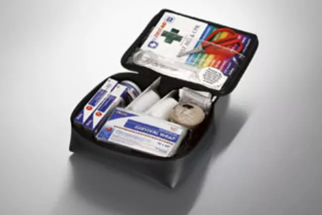 PT42000080 - Interior: First Aid Kit - White Logo for Lexus: ES300h, ES330, ES350, GS F, GS Turbo, GS200t, GS300, GS350, GS400, GS430, GS450h, GS460, GX460, GX470, HS250h, IS F, IS250, IS300, IS350, LS430, LS460, LS600h, LX470, LX570, NX200t, NX300, NX300h, RX330, RX350, RX350L, RX400h, RX450h, RX450hL, SC430, UX200, UX250h Image