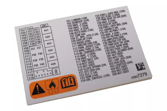 42807279 - Body: Fuse Box Label for Buick: Encore GX Image