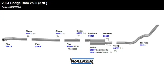 52396 - : Exhaust Pipe 3.5" Inlet (ID) 3.5" Outlet (OD) for Walker Exhaust Image