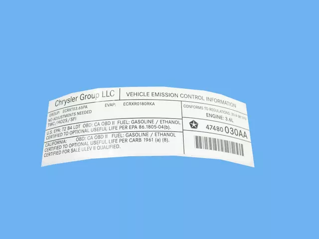 47480030AA - Labels: Vehicle Emission Control Information Label for Mopar Image