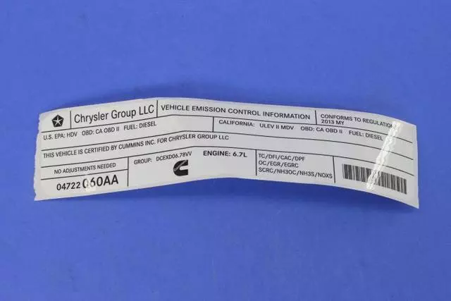 4722060AA - Labels: Vehicle Emission Control Information Label for Mopar Image