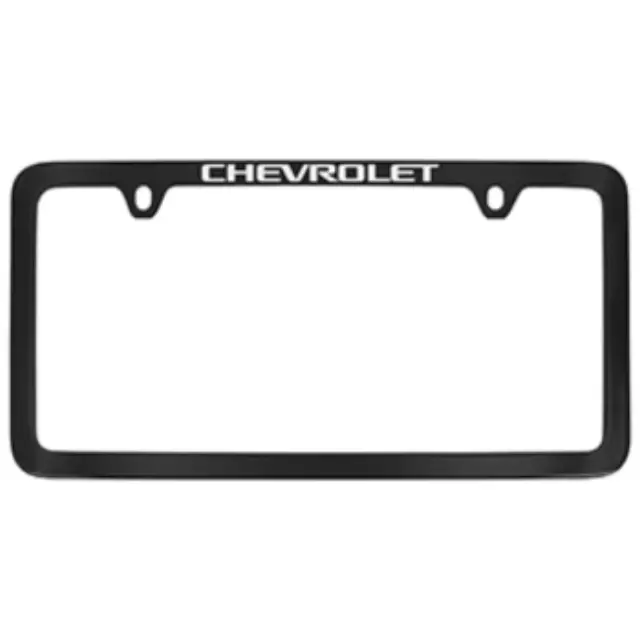 19368104 - : License Plate Frame, Black with Chrome Chevrolet Script for Cadillac: Escalade | Chevrolet: Blazer, Blazer EV, Bolt EV, Camaro, Captiva Sport, City Express, Colorado, Cruze, Cruze Limited, Equinox, Equinox EV, Express 1500, Express 2500, Express 3500, Express 4500, Impala, Malibu, Malibu Limited, Silverado 1500, Silverado 1500 LD, Silverado 1500 LTD, Silverado 2500 HD, Silverado 3500 HD, Silverado EV, Sonic, Spark, Spark EV, SS, Suburban, Suburban 1500, Suburban 3500 HD, Tahoe, Trailblazer, Traverse, Trax, Volt Image