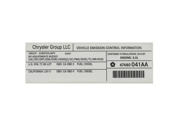 47480041AA - Labels: Vehicle Emission Control Information Label for Mopar Image