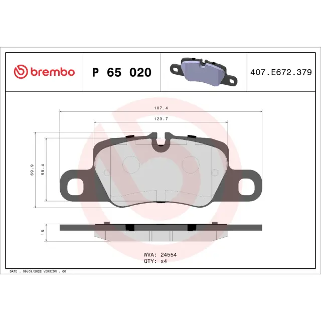 P65020 - Brakes &amp; Brake Parts: PRIME Low-Met Brake Pad Set for Brembo Image