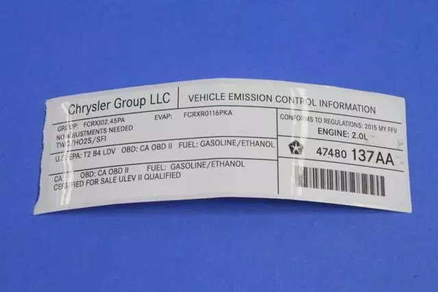 Vehicle Emission Control Information Label - Mopar (47480137AA)