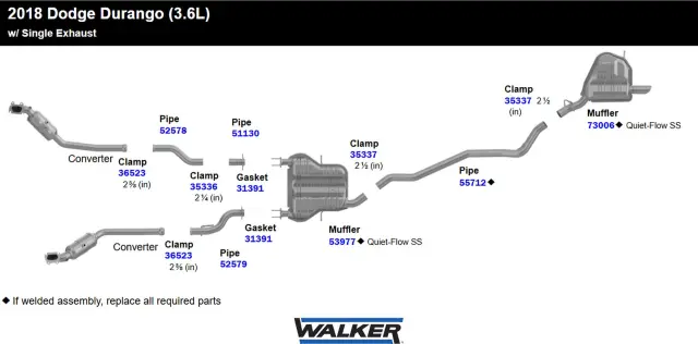 55712 - Exhaust: Exhaust Pipe 2.5" Inlet (OD) 2.5" Outlet (OD) for Walker Exhaust Image
