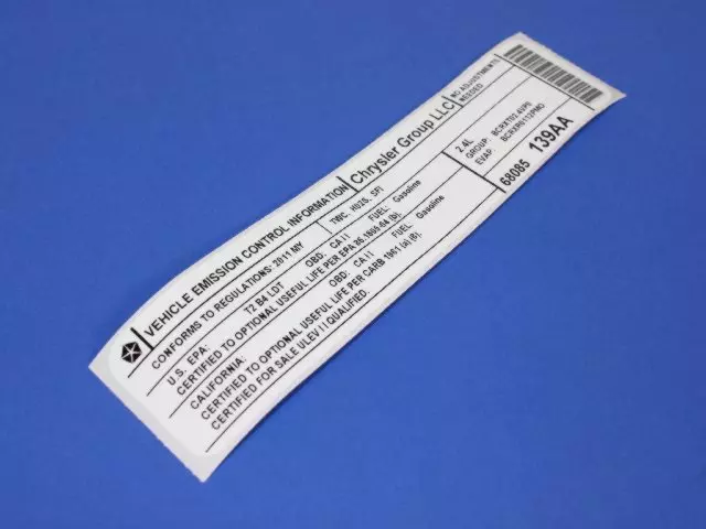 Vehicle Emission Control Information Label - Mopar (68085139AA)