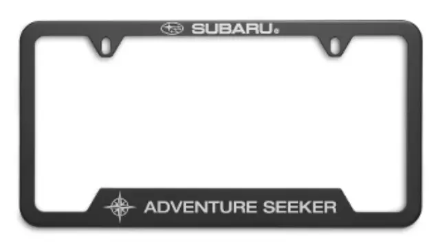 SOA342L163 - Exterior: License Plate Frame, Adventure Seeker for Subaru: Ascent, BRZ, Crosstrek, Forester, Impreza, Legacy, Outback, Solterra, WRX Image