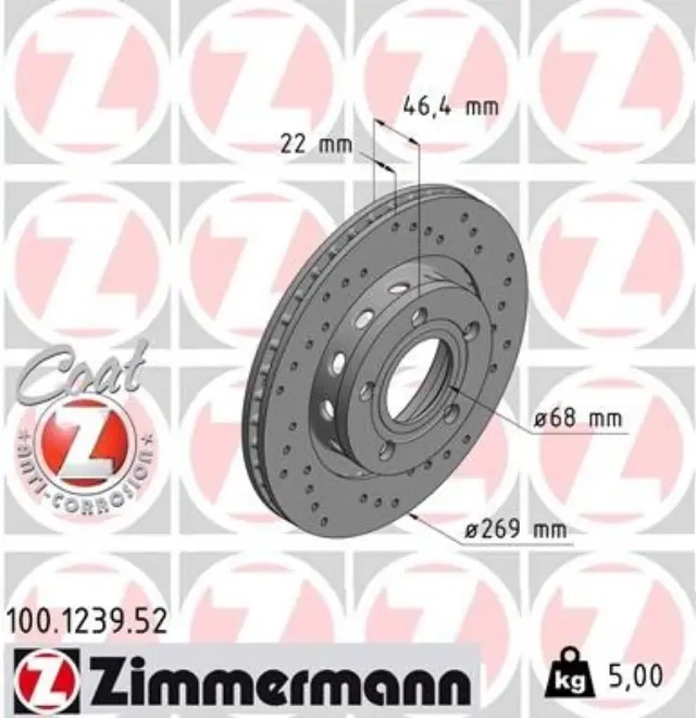 100123952 - : Zimmermann 100.1239.52 Disc Brake Rotor for ZIMMERMANN Image