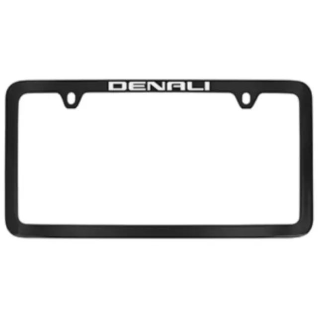 19368095 - Exterior: License Plate Frame, Black With Denali Logo for GMC: Acadia, Acadia Limited, Canyon, Savana 2500, Savana 3500, Savana 4500, Sierra 1500, Sierra 1500 Limited, Sierra 2500 HD, Sierra 3500 HD, Terrain, Yukon, Yukon XL, Yukon XL 1500 Image