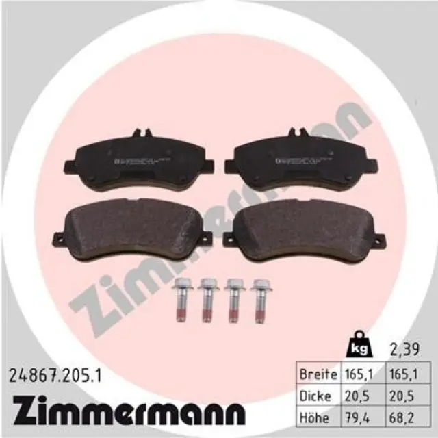 248672051 - : Zimmermann 24867.205.1 Disc Brake Pad Set for ZIMMERMANN Image