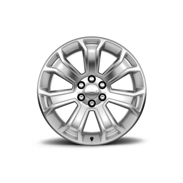19301163 - : 22 Wheel, 7-Spoke Silver for Cadillac: Escalade, Escalade ESV | Chevrolet: Silverado 1500, Silverado 1500 LD, Silverado 2500 HD, Silverado 3500 HD, Suburban, Suburban 3500 HD, Tahoe | GMC: Sierra 1500, Sierra 1500 Limited Image