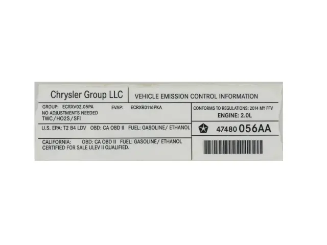 47480056AA - : Vehicle Emission Control Information Label for Dodge: Dart Image