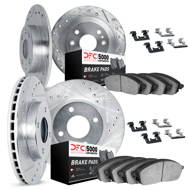 751472046 - : DFC Rotors-Drilled &amp; Slotted-Silver w/ 5000 Advanced Brake Pads Incl Hdw for DYNAMIC FRICTION Image