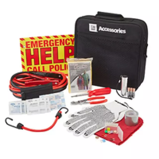 84281197 - : Roadside Emergency Kit for Buick: Cascada, Enclave, Encore, Envision, LaCrosse, Regal, Regal Sportback, Regal TourX, Verano | Chevrolet: Bolt EV, Camaro, City Express, Colorado, Corvette, Cruze, Equinox, Express 2500, Express 3500, Express 4500, Impala, Malibu, Silverado 1500, Silverado 2500 HD, Silverado 3500 HD, Sonic, Spark, SS, Suburban, Suburban 3500 HD, Tahoe, Traverse, Trax, Volt | GMC: Acadia, Acadia Limited, Canyon, Savana 2500, Savana 3500, Savana 4500, Sierra 1500, Sierra 2500 HD, Sierra 3500 HD, Terrain, Yukon, Yukon XL Image