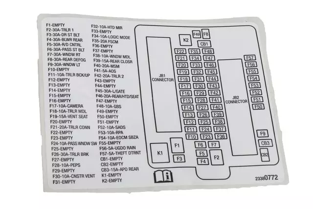 23380772 - : Rear Body Fuse Block Label for Cadillac: XT5 Image