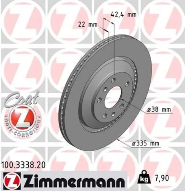 100333820 - : Zimmermann 100.3338.20 Disc Brake Rotor for ZIMMERMANN Image