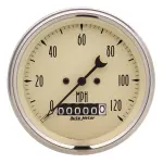 1879 - : GAUGE, SPEEDO., 3 3/8", 120MPH, ELEC. PROG. W/ WHEEL ODO, ANTQ BEIGE for AutoMeter Image