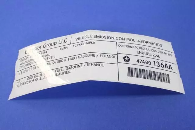 47480136AA - Labels: Vehicle Emission Control Information Label for Mopar Image image