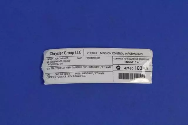 47480103AA - Labels: Vehicle Emission Control Information Label for Mopar Image