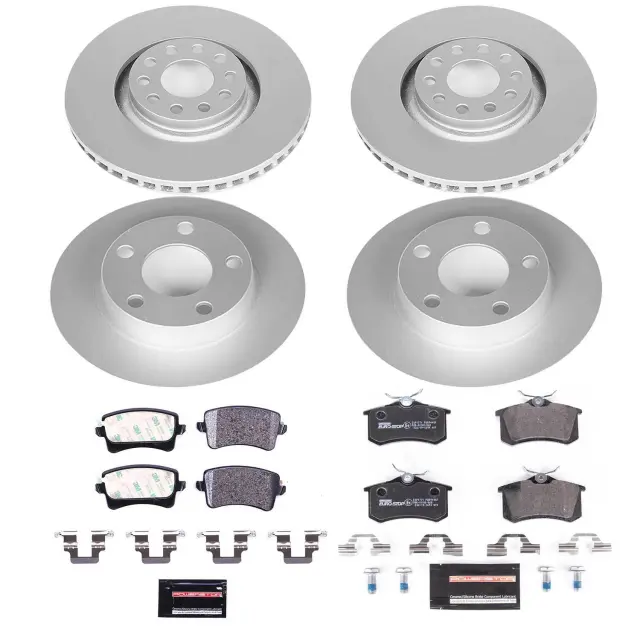 ESK889 - Brakes &amp; Brake Parts: Euro-Stop High-Carbon Coated Rotors; ECE-R90 Brake Pads+Hardware Kit for PowerStop Image